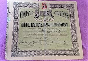TITULO DE PROPIEDAD SINGER MAQUINAS DE COSER 1923